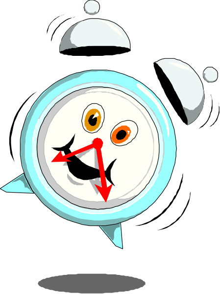 The image shows a cartoon clock with an animated face on it that appears to be smiling at something off-screen; there is no text present in this clip-art illustration.
