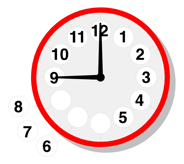 The image shows a digital clock with red numbers indicating time as 10:45 am on an analog background that resembles a cityscape at nighttime. There is also a circular icon of a stop sign above and to the left side, suggesting it might be related to traffic or road safety rules in some way. The overall style appears to mimic a real-world clock with its design elements such as hands for timekeeping purposes.