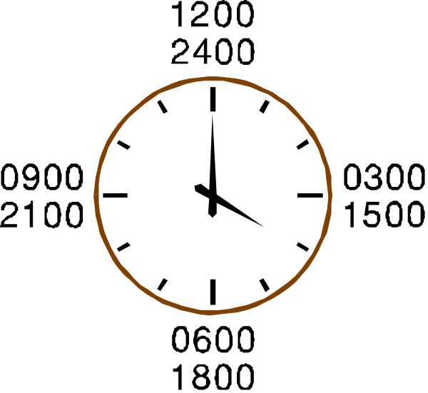 The image shows a black analog clock with white numbers indicating it's 10:35 pm against an indistinct background that appears to be dark brown in color. There is no text present on this clip-art image, and there are no other objects or actions depicted within the frame of the photo provided. The setting seems to suggest a simple indoor environment with minimal detailing beyond what has been described above.