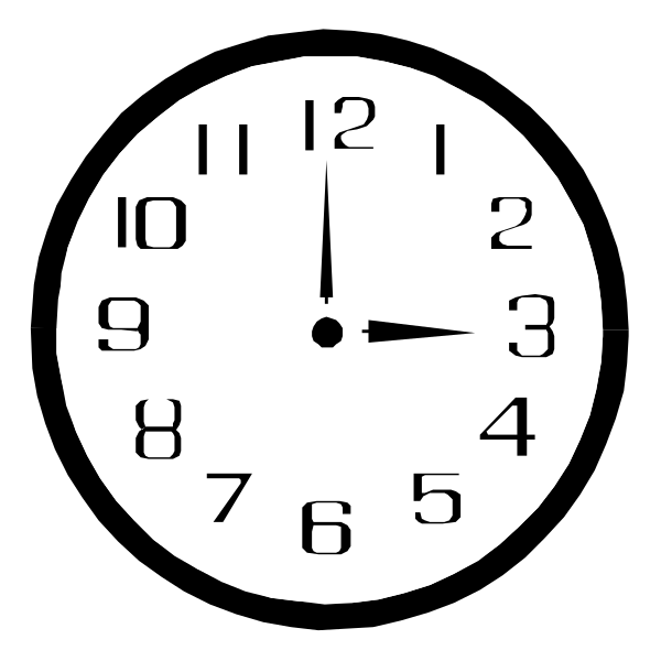 The black clock with white numbers displays a time of approximately 10:25 pm on an unseen date. It has large hands indicating it's about to strike eleven o'clock at night. There is no background detail, so there isn't any setting or additional context provided in the image itself. No objects other than the clock are visible within this small clip-art style illustration.