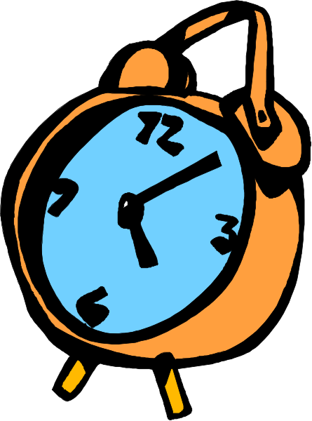The image shows a cartoon clock with an orange handle that reads "7:30" on its face, set against a white background.
