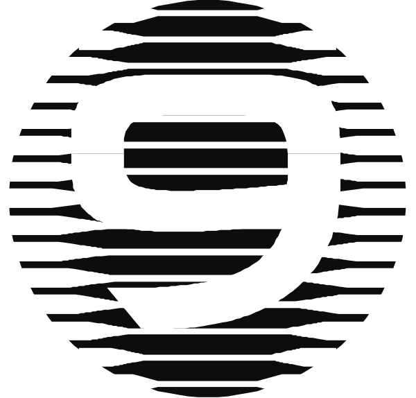 The image shows a logo with stylized text that reads "9" inside an abstract design resembling waves or lines radiating from it.