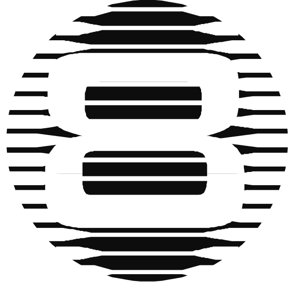 The number eight with a striped background design.