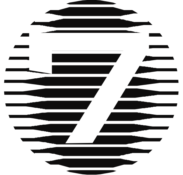 The logo of a company named "7". It features stylized text with an abstract design element resembling waves in front of it.