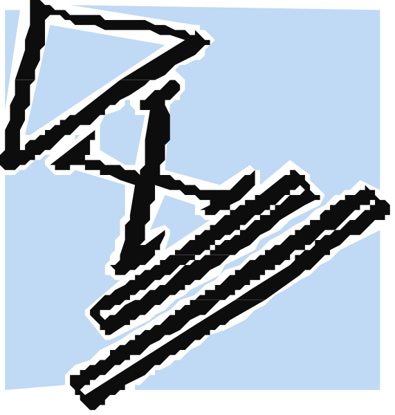 The image shows a sequence of three black and white drawings with handwritten text on them:

1) A drawing depicts two stick figures standing next to each other in front of what appears to be an abstract shape, possibly representing buildings or structures; above this figure is some scribbled writing.