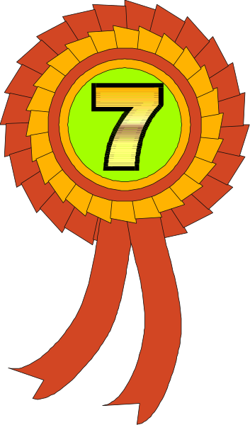 The image shows a colorful ribbon with numbers on it placed over an award seal that has red borders around its edges.