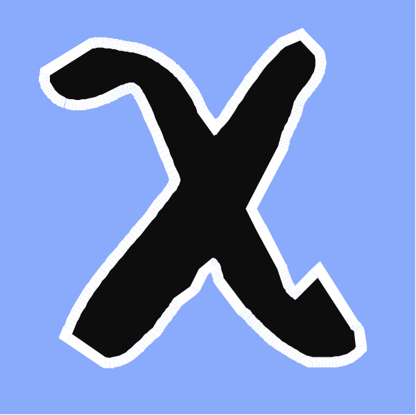 The image shows a stylized graphic of an X with two vertical lines intersecting at their ends against a blue background.