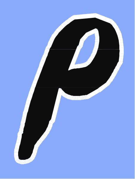 The letter "P" on a blue background with white text above it that reads 'p'.