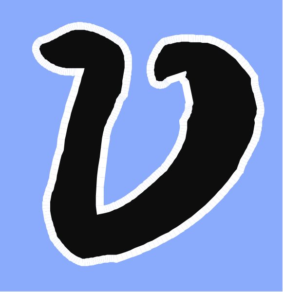 The image shows a black letter "V" on top of another blue background with white text that reads 'U'.