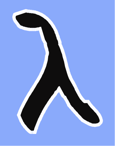The image shows a stylized blue flag with an abstract design of what appears to be two black lines forming a shape that resembles a letter 'a' on it.