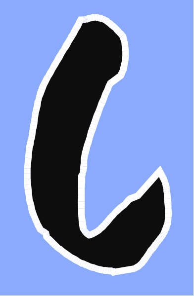 The image shows a black letter 'c' on top of two stripes: blue at the bottom half and grayish-blue in between them.