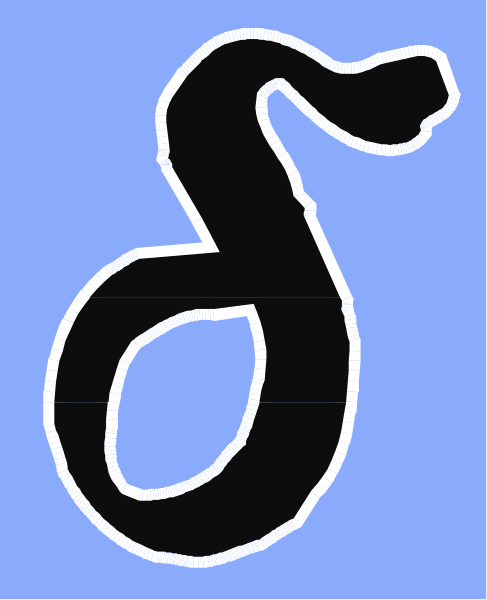The image shows a black snake with its head coiled around an object that resembles a letter 'S'.