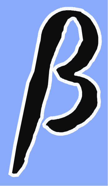 The image shows a black letter "B" with an arrow pointing to it from above on what appears to be a blue background.