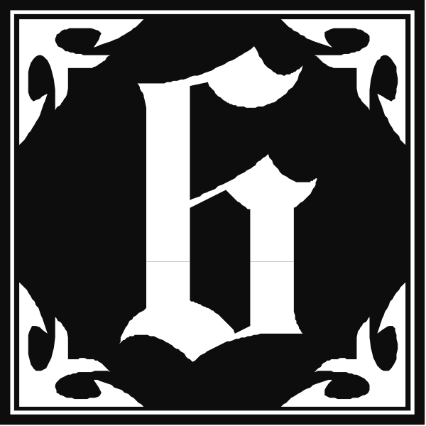 The black and white logo of a company with an intricate design featuring letters G and B intertwined within decorative borders.
