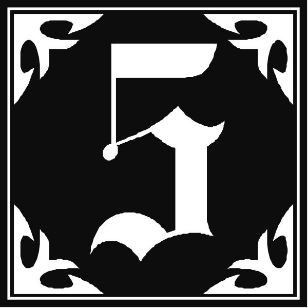 The black and white logo of a company with an emblem that includes musical notes above it.