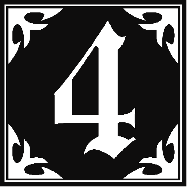 The image shows a black and white graphic with two distinct designs: on top is an intricate pattern featuring what appears to be Arabic script within decorative borders; below it is another design that includes numbers "4" in large, bold font atop a smaller number "1," both enclosed by ornate frames.