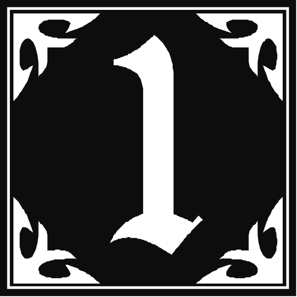 The black and white number "1" with a decorative border around it.