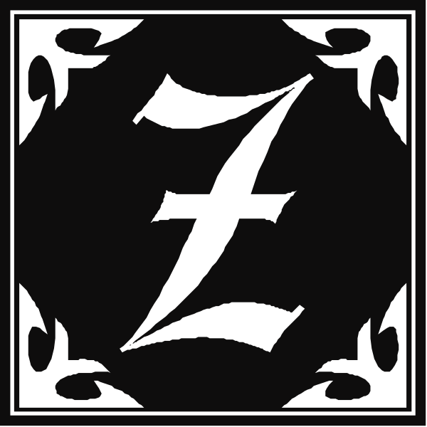 The black and white logo of a company with two distinct designs featuring stylized lettering on decorative backgrounds.