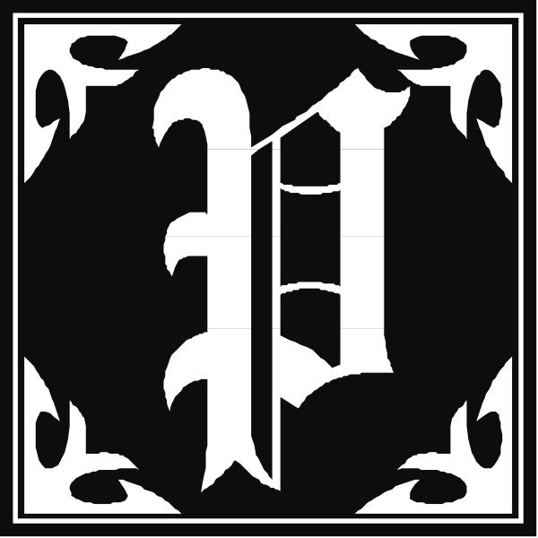 The black and white logo of a company with an emblem that resembles a letter 'D' inside it.