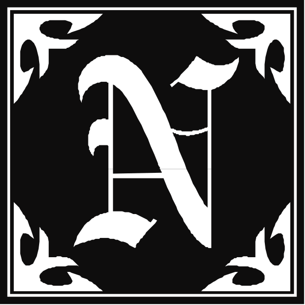 The image shows a black and white pattern with two intertwined designs that resemble stylized letters "N" on top of each other in an intricate design within square borders.