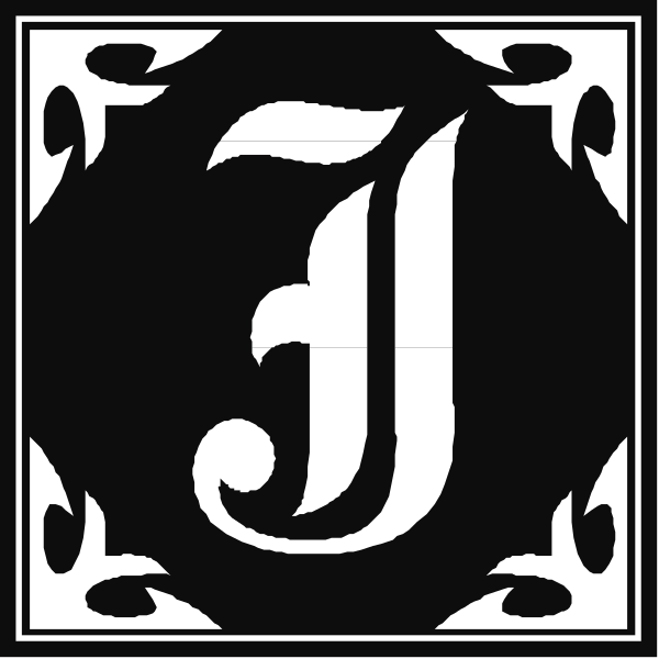 The black and white logo of a company with an intricate design featuring two letters "F" and "J".
