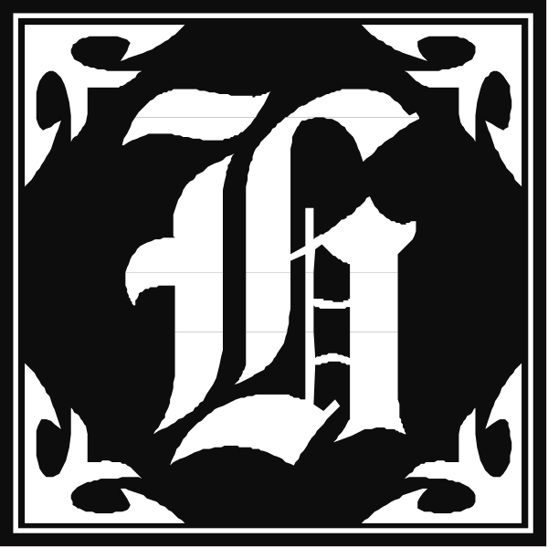 The image shows a black and white logo with an intricate design featuring letters that resemble gothic script, possibly representing initials of two different entities: one starting with "F" in large font size on top left corner and another beginning with "W".