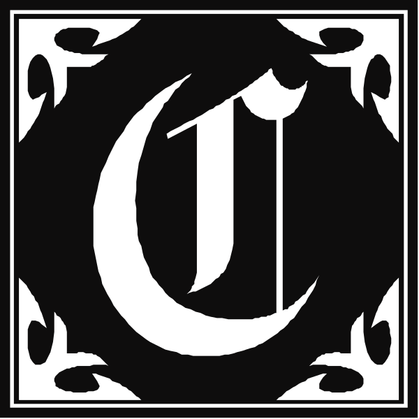 The black and white logo of a newspaper with an emblem that resembles a shield on it.