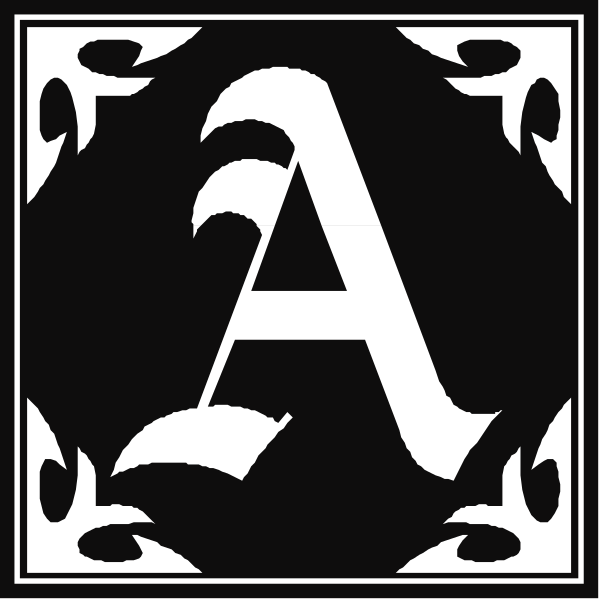 The image shows a black and white logo with two intertwined letters "A" on top of each other forming an arch shape around another letter in between them which is also capitalized 'a'.