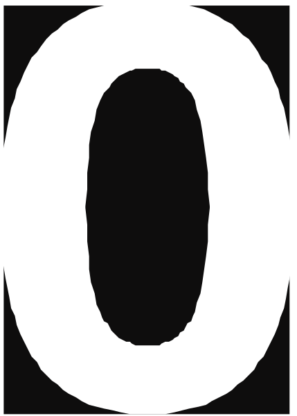 The number zero on a black background with white lines around it.