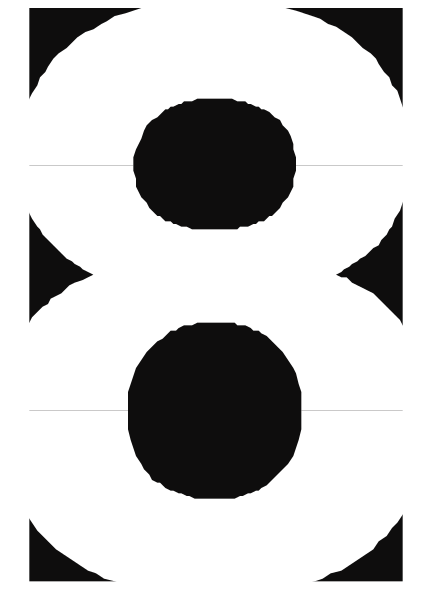 The number eight with a hole through it on top of another large black circle.