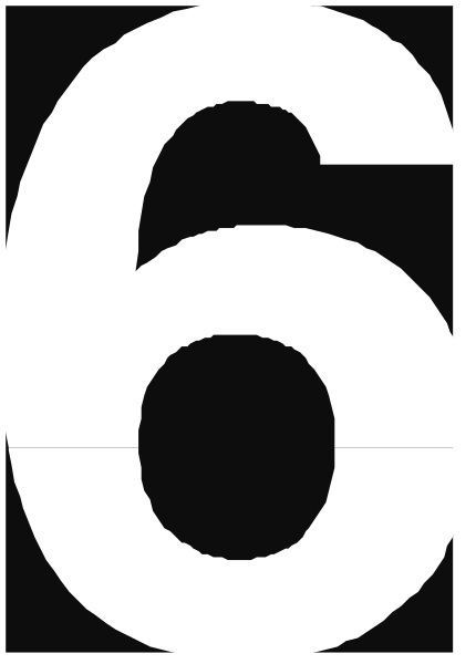 The number six on a sign with an arrow pointing to it from above.