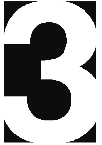 The number three with a white background inside an oval shape.