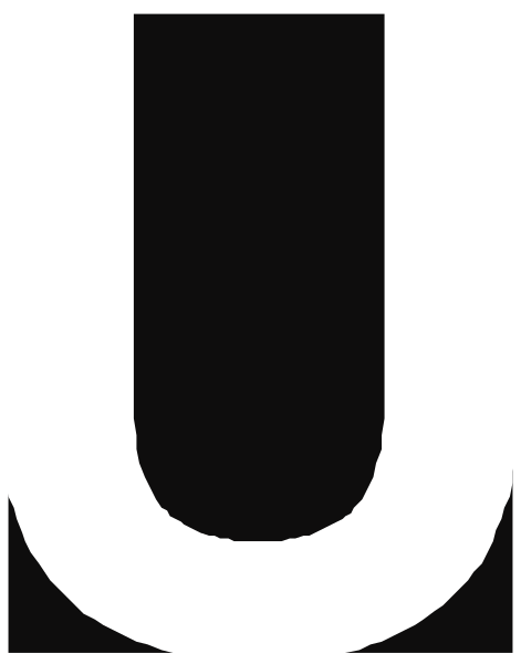 The letter "u" with a black background on top of another gray square that has white lines forming an abstract pattern around it.
