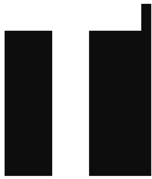 The image shows a black and white pixelated representation of an "i" with two vertical lines on either side forming its shape.