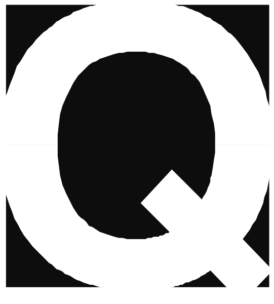 The logo of QAnon with a white background featuring black text reading "Q".