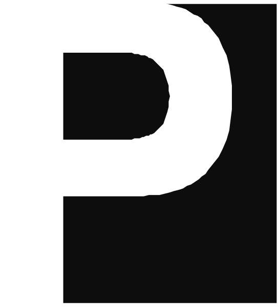 The image shows a black letter 'P' on top of another white capitalized letter 'T'.