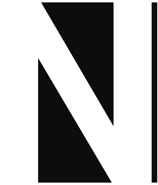 The letter "N" on a white background with black outlines.