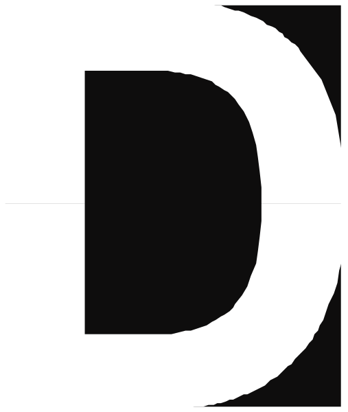 The letter "D" with a black background.