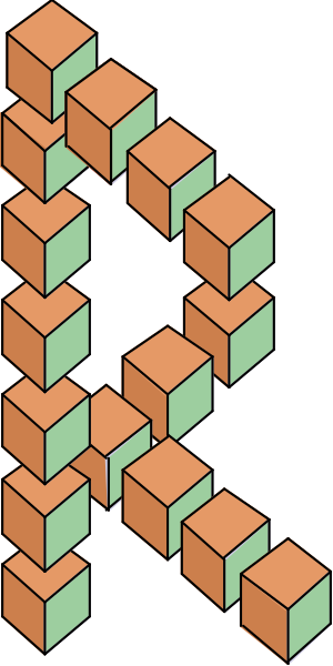 The image shows a three-dimensional block puzzle with blocks of different sizes forming an abstract shape that resembles letters on top view; it is set against a dark background without any additional context provided in this clipart format.