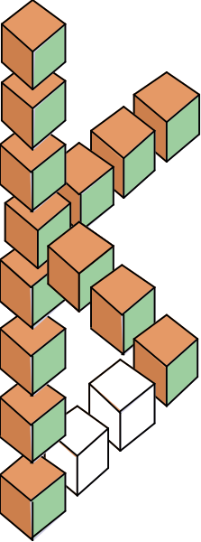 The image shows a Rubik's Cube with various colored blocks on it against a dark background.