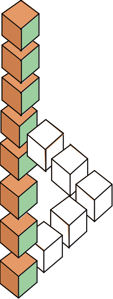 The image shows a stack of colorful blocks with various shapes on them against a dark background.