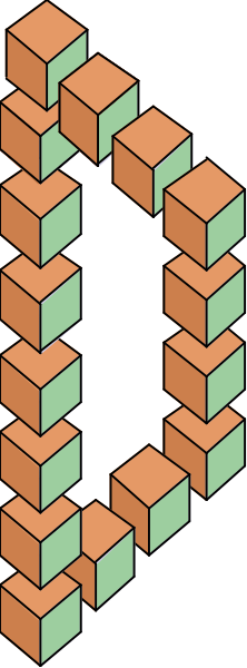 The image shows a pixelated representation of an abstract structure composed of multiple cubes with varying shades of brown on top against a dark background; there is no text present in this small clip-art image.
