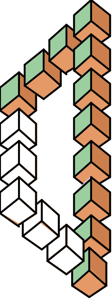 The image shows a pixelated representation of an abstract design with various shapes that resemble puzzle pieces arranged to form what appears like a stylized letter 'S'.