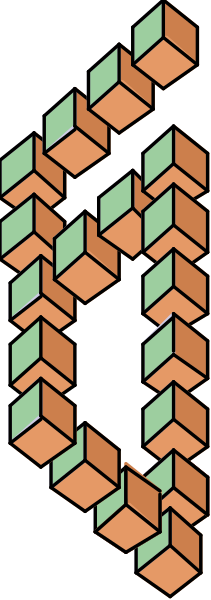 The image shows a pixelated representation of an abstract design with geometric shapes resembling blocks forming patterns on either side; it is set against a neutral background without any specific details about objects, people, animals, actions, and setting that can be confidently identified from this angle or resolution.