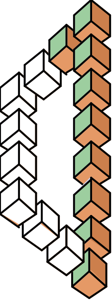 The image shows a pixelated representation of an abstract design with various shapes that resemble puzzle pieces arranged to form what appears to be a cohesive pattern within a larger square frame.
