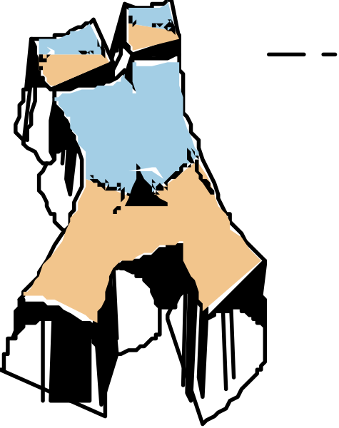 The image shows a cartoon of two legs wearing blue jeans with torn knees, standing on what appears to be an ice skate against a black background.