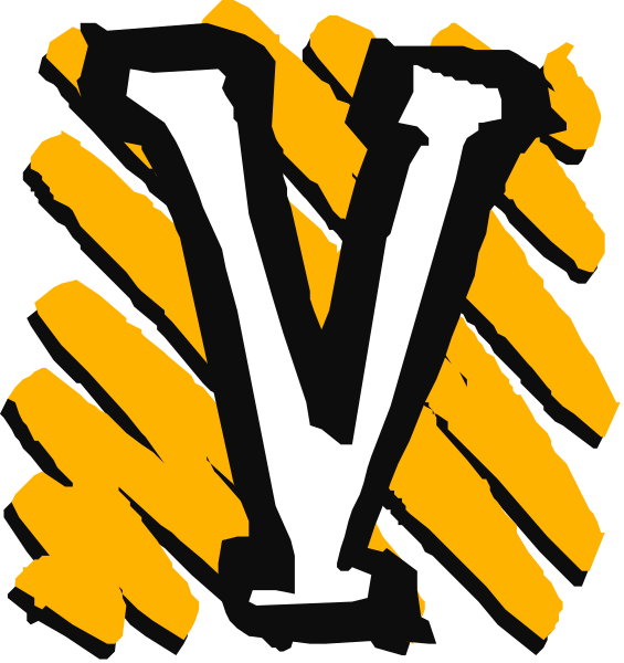 The image shows a logo with two different designs of text that reads "VIRGINIA" on it; both feature stylized lettering in yellow against various backgrounds: one is black-and-white, and the other has an orange striped pattern behind the letters.