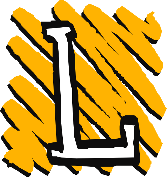 The image shows a stylized letter "L" with lines radiating from it to create an abstract pattern resembling rays of light or sunbeams.