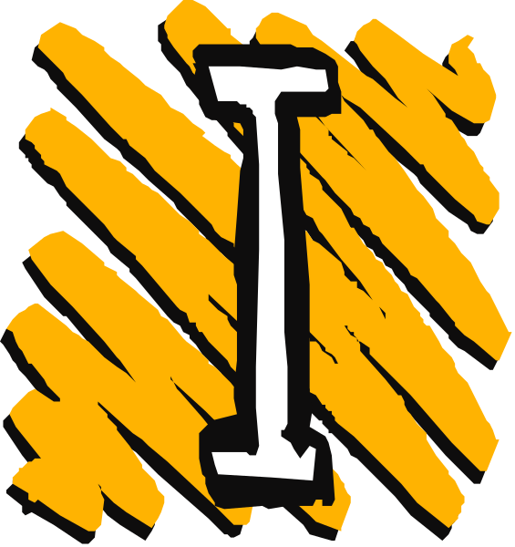 The image shows a yellow letter "I" with two different backgrounds: on top is black and white stripes, while below it has an orange-yellow gradient pattern.