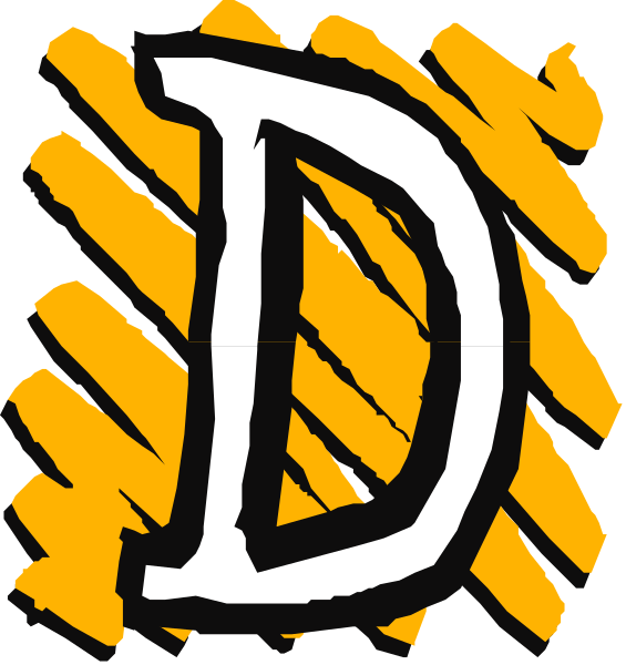 The image shows a logo with two different designs of letter "D" on it; both have an orange background but differ in font size and design details such as shading and line thickness.